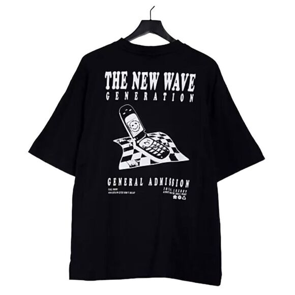 ASOS Collusion The New Wave Generation Oversized Black Tee Shirt Sz M NIP - Picture 1 of 2